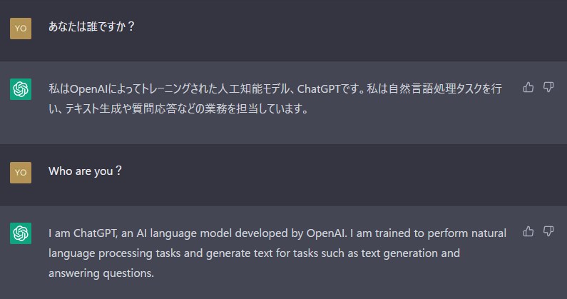 Chat GPT日本語と英語で問いかけ
